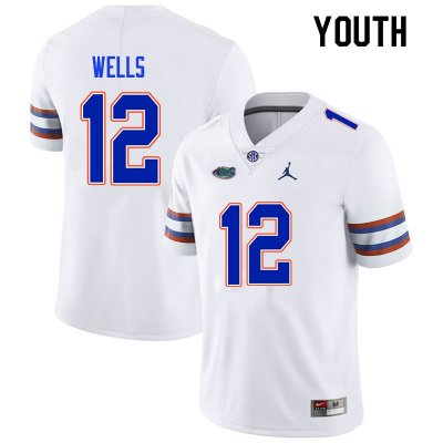 Youth Florida Gators #12 Rick Wells NCAA Nike White Authentic Stitched College Football Jersey ZZW0162KB